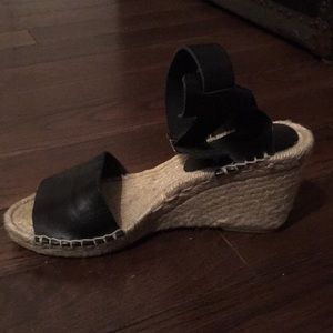 Jcrew Black Leather Espadrille Wedges Size 8